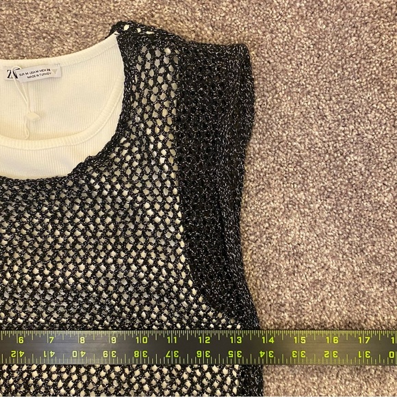 ZARA Women's Layered Top White w/ Black Metallic Sequined Mesh Size M - NWT $39 - Picture 9 of 15